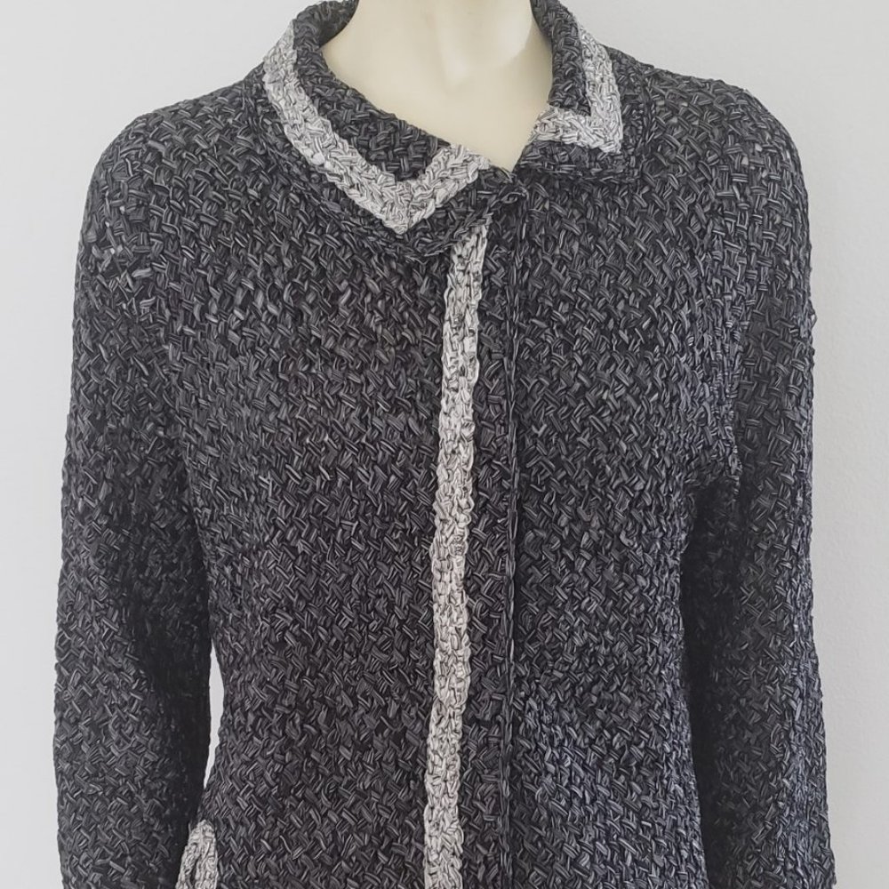 two tone ribbon sweater blouse grey 1950s M